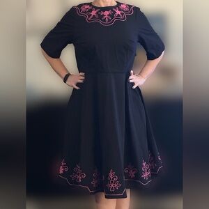 eShakti Black dress with pink embroidered flowers 2X 20W